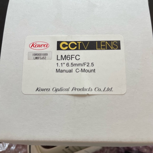 Kowa LM6FC 1.1" 6.5mm F2.5 Manual Iris C-Mount Lens, Low Distortion, Wide-Band - Picture 4 of 6